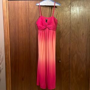 Bisou Bisou Michele Bohbot two-toned blood orange to tangerine gown, size 22W.